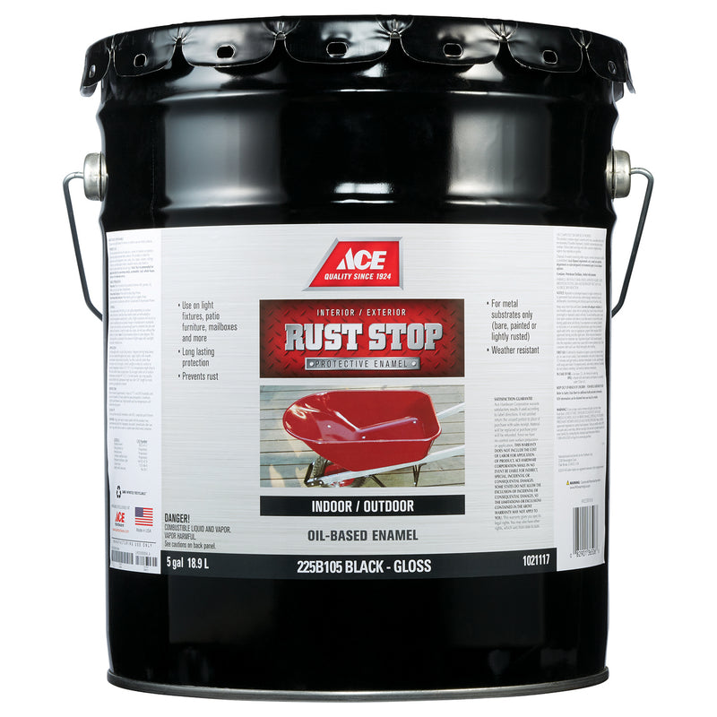 BENJAMIN MOORE - ACE PAINT, Ace Rust Stop Indoor and Outdoor Gloss Black Oil-Based Enamel Rust Preventative Paint 5 gal