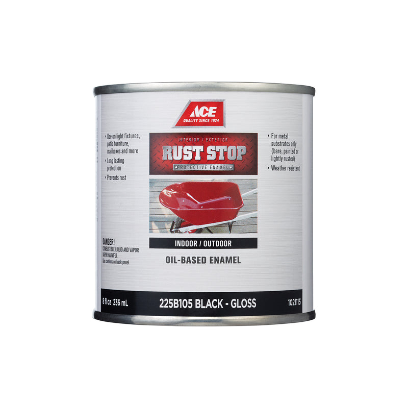 BENJAMIN MOORE - ACE PAINT, Ace Rust Stop Indoor/Outdoor Gloss Black Oil-Based Enamel Rust Preventative Paint 1/2 pt (Pack of 6)