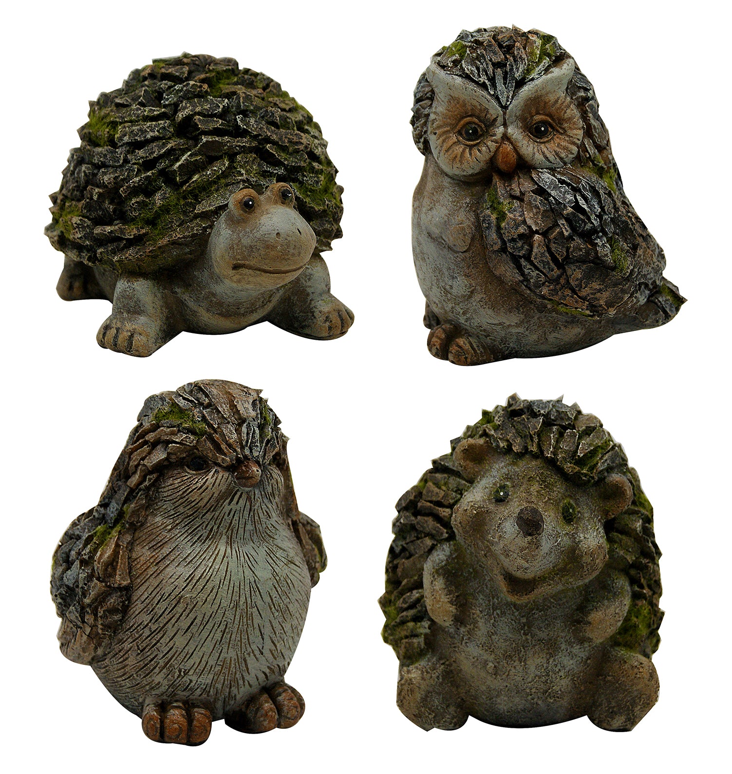 ALPINE CORPORATION, Alpine Assorted Resin/Stone 5 in. H Bird/Hedgehog/Owl/Turtle Animal Statue (Pack of 8)