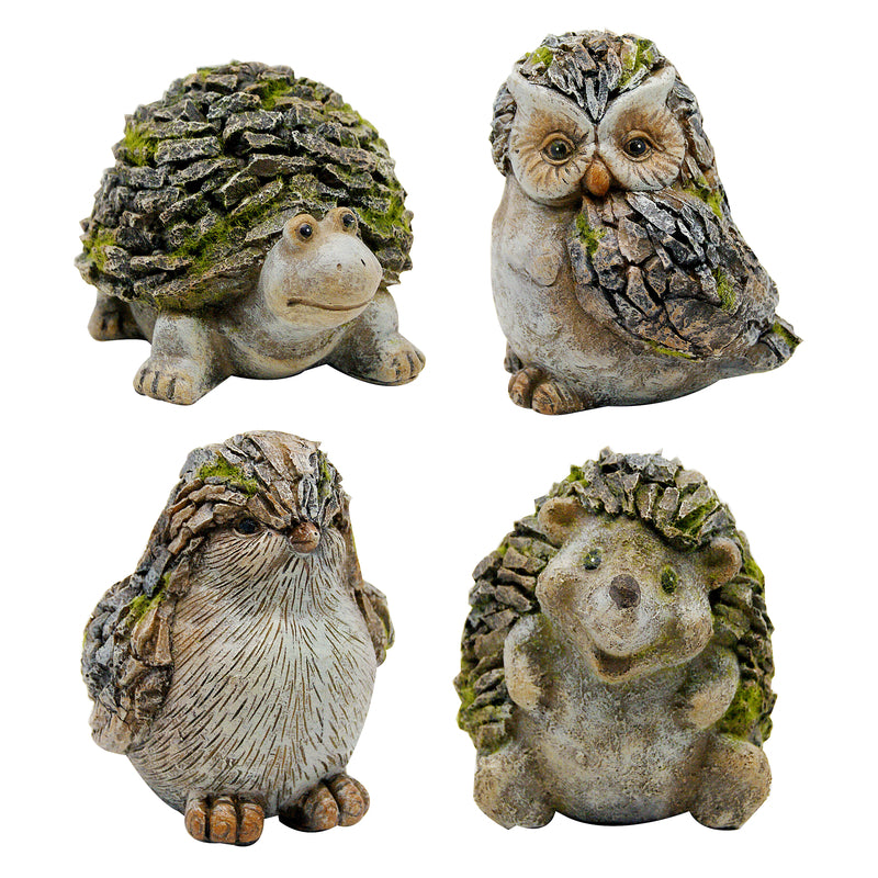 ALPINE CORPORATION, Alpine Assorted Resin/Stone 5 in. H Bird/Hedgehog/Owl/Turtle Animal Statue (Pack of 8)