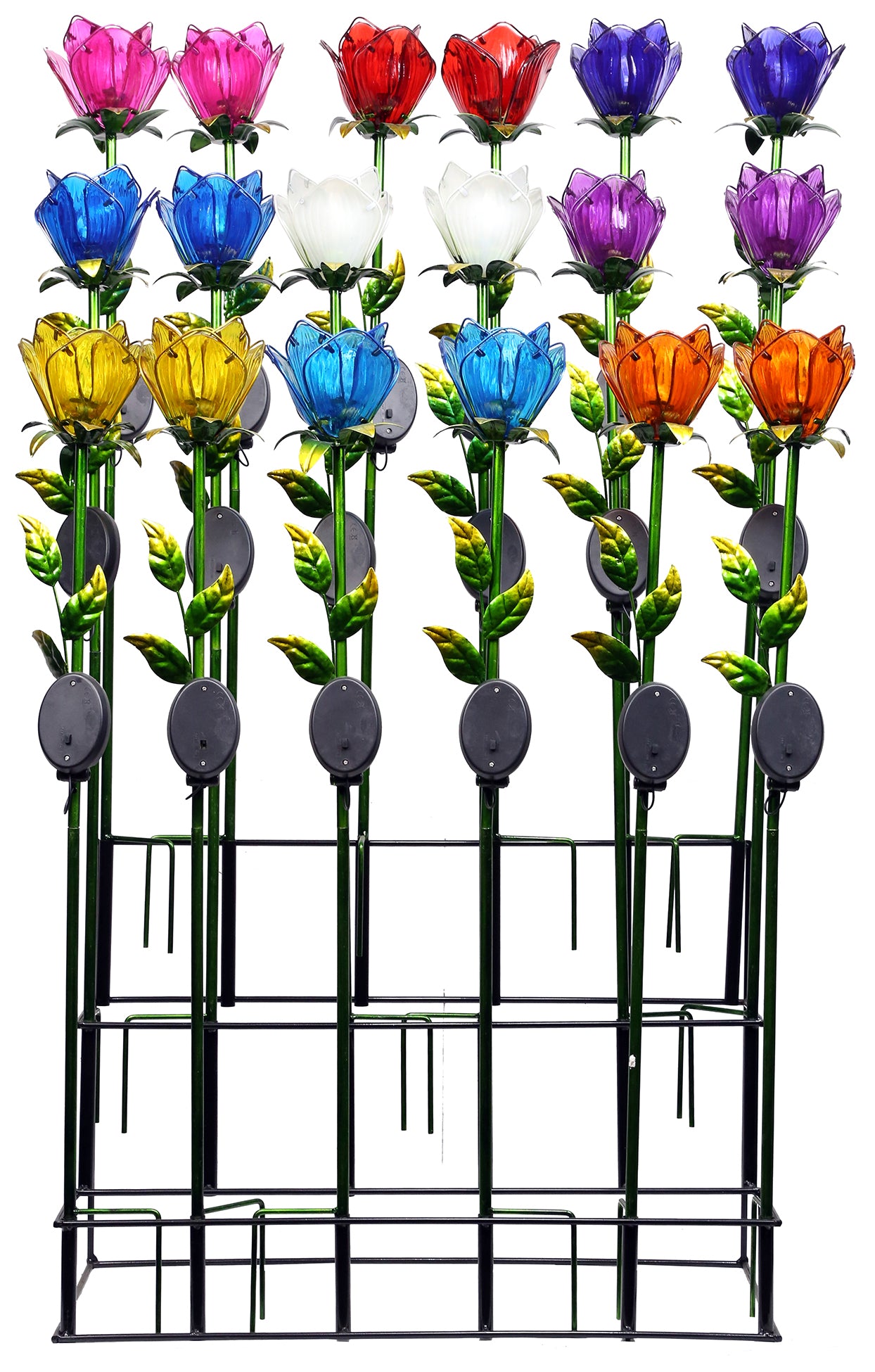 ALPINE CORPORATION, Alpine Corporation Kur144a 5 X 5 X 33 Solar Tulip Glass Petal Garden Stakes Assorted Colors 18 Count (Pack of 18)