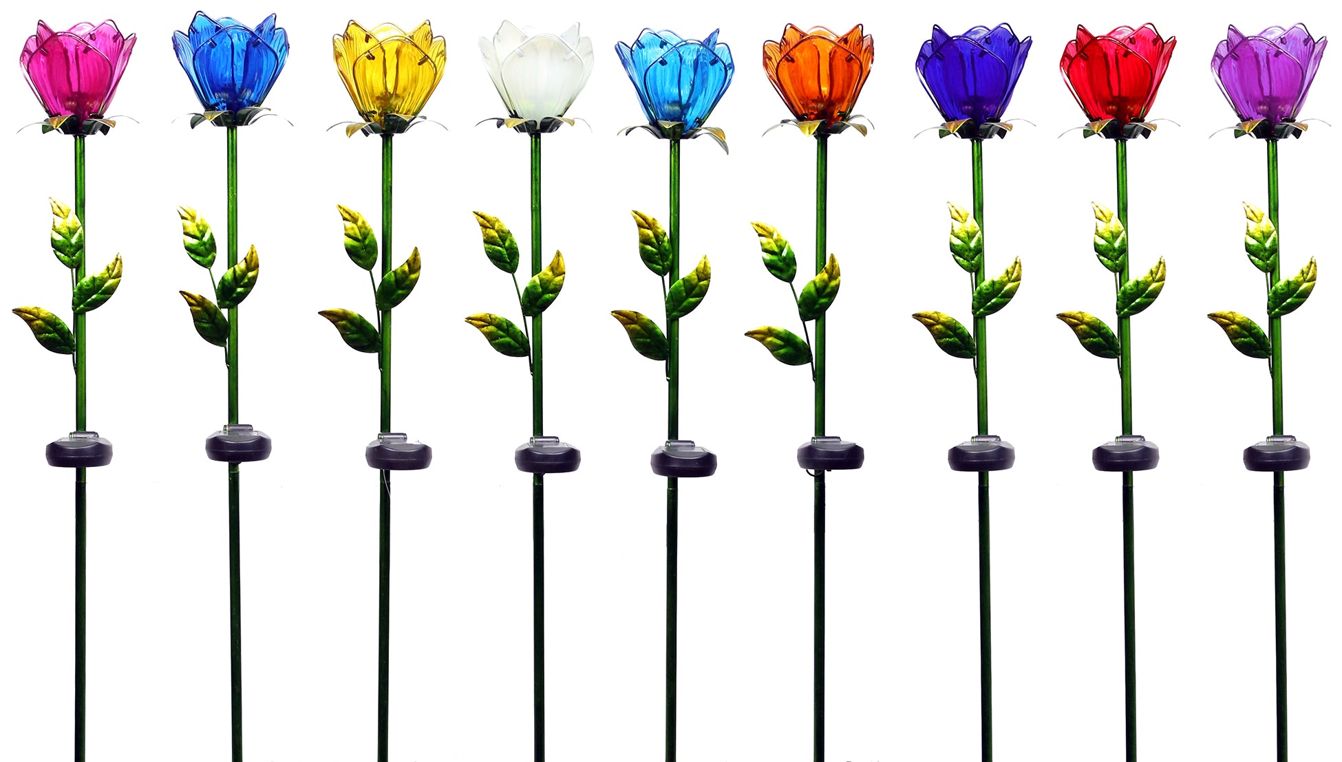 ALPINE CORPORATION, Alpine Corporation Kur144a 5 X 5 X 33 Solar Tulip Glass Petal Garden Stakes Assorted Colors 18 Count (Pack of 18)