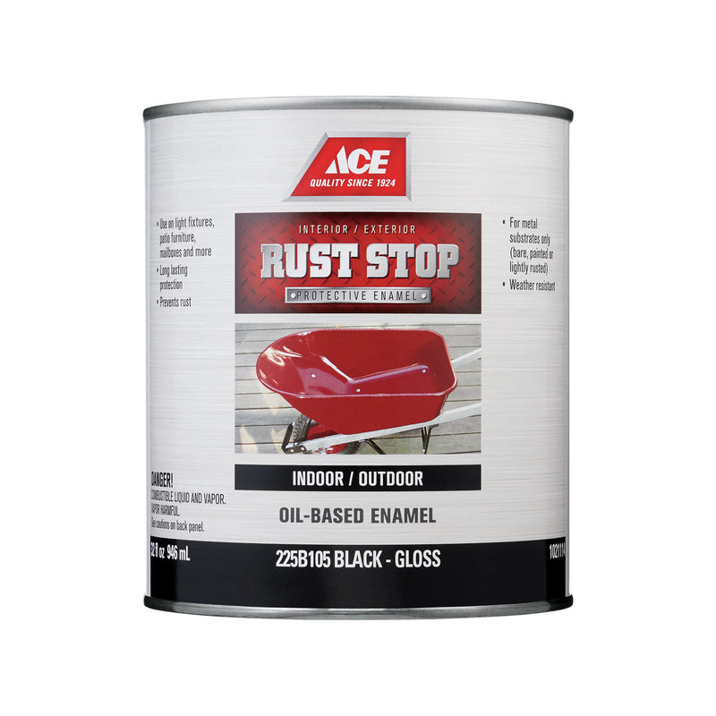 BENJAMIN MOORE - ACE PAINT, Rust Stop Indoor/Outdoor Gloss Black Oil-Based Enamel Rust Preventative Paint1qt (Pack of 4)