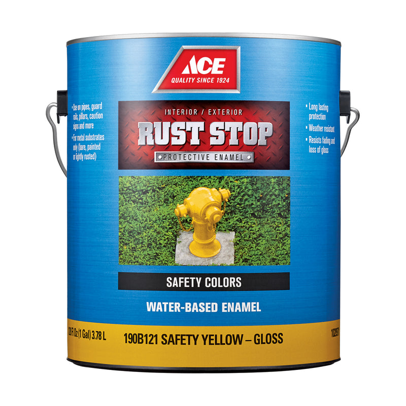 BENJAMIN MOORE - ACE PAINT, RustStop Indoor/Outdoor Gloss Safety Yellow Water-Based Enamel Preventative 1gal (Pack of 4)